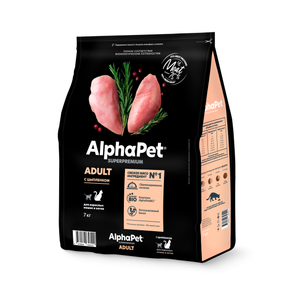 AlphaPet Superpremium - Сухой полнорационный корм с цыпленком для взрослых кошек и котов
