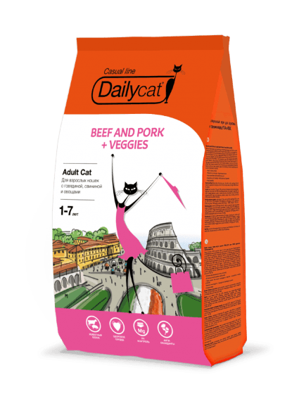 DailyCat Casual Line Adult Beef&Pork - Сухой корм для кошек с говядиной и свининой