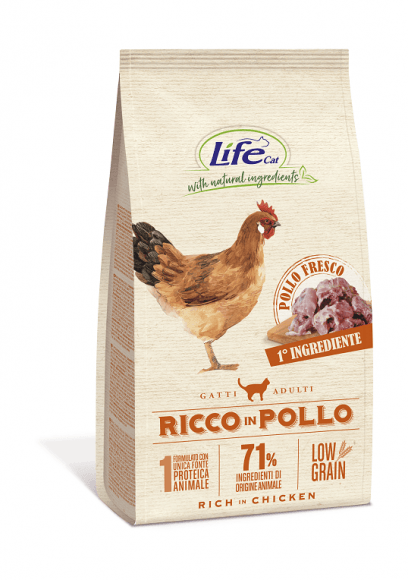 Lifecat Adult Rich in chicken low grain - Сухой низкозерновой корм для кошек с высоким содержанием свежей курицы для кошек