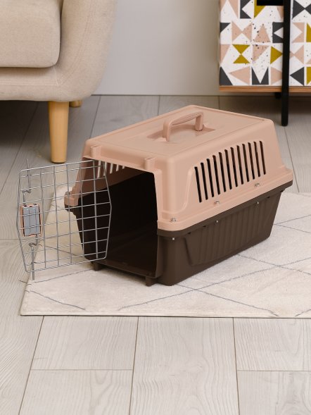 PetSHOP - Переноска для животных, пластик, 48x32x30 см, коричневый/бежевый
