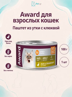 Инфографика SKU v2540461; создана плагином, задание #3730 Award - Влажный корм для взрослых кошек паштет из утки с клюквой 100г