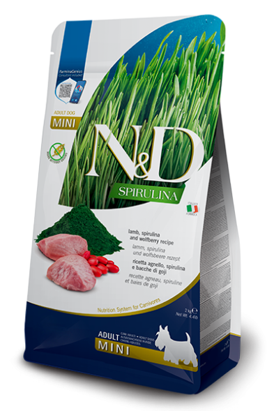 Farmina N&amp;amp;D Spirulina - Сухой корм для собак мелких пород, Ягненок и Ягоды Годжи 2 кг