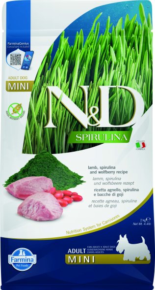 Farmina N&amp;amp;D Spirulina - Сухой корм для собак мелких пород, Ягненок и Ягоды Годжи 2 кг