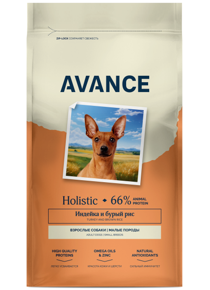 Avance Mini Adult - Полнорационный сухой корм для взрослых собак малых пород, с Индейкой и Бурым Рисом