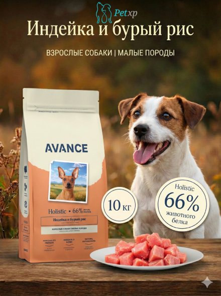Avance Mini Adult - Полнорационный сухой корм для взрослых собак малых пород, с Индейкой и Бурым Рисом
