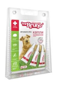 Mr. Bruno Green Guard - Капли репеллентные для средних собак от 10-30 кг, 3 шт по 2,5 мл