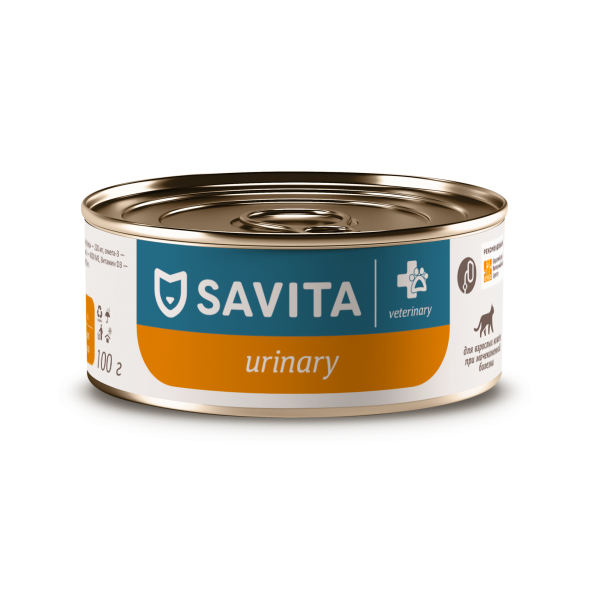 Savita Vet Urinary - Ветеринарный диетический влажный корм для взрослых кошек при мочекаменной болезни, 100 г