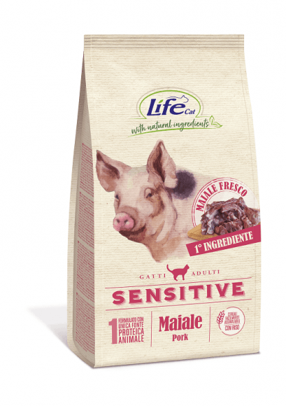 Lifecat Adult Sensitive Pork - Сухой корм для кошек со свежей постной свиной вырезкой, профилактика ЖКТ