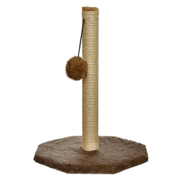 PetSHOP - Когтеточка-столбик, восьмиугольная с помпоном коричневая, 48x36x34 см джут,мех
