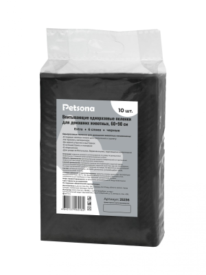 Petsona - Гелевые пеленки для животных Extra, черные, 60х90, 10 шт Petsona - Гелевые пеленки для животных Extra, черные, 60х90, 10 шт