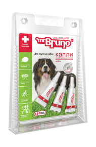 Mr. Bruno Green Guard - Капли репеллентные для крупных собак более 30 кг, 3 шт по 4 мл