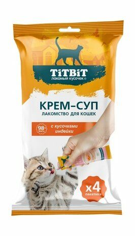 TiTBiT - Крем-суп для кошек с кусочками индейки, 4шт - 10гр