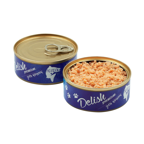 Delish - Влажный корм для взрослых кошек с лососем, 100 гр