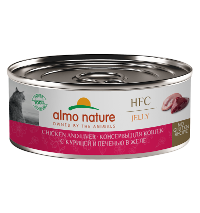 Almo Nature HFC - Корм консервированный полнорационный для кошек, с курицей и печенью в желе 100гр