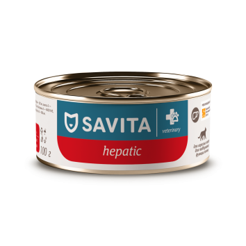 Savita Vet Hepatic - Ветеринарный диетический влажный корм для взрослых кошек для поддержания функции печени, 100 г