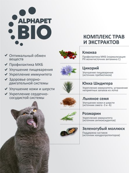 AlphaPet Superpremium - Сухой полнорационный корм с кроликом и уткой для кошек и котов от 7 лет