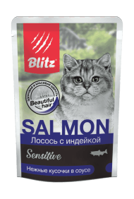 Blitz Sensitive Salmon & Turkey - Пауч для взрослых кошек, с Лососем и Индейкой, 85 гр
