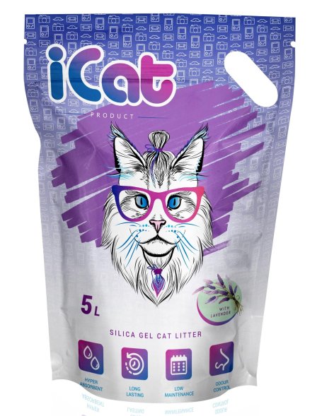 iCat Lavander - Силикагелевый наполнитель с ароматом лаванды 5 л
