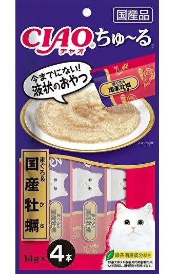 Inaba CIAO Churu - Лакомство - пюре для кошек, тунец магуро и устрица 14гр