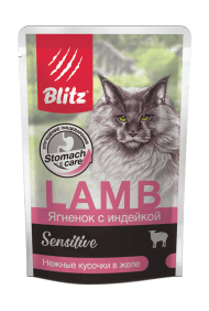 Blitz Sensitive Lamb & Turkey - Пауч для взрослых кошек, с Ягненком и Индейкой, 85 гр