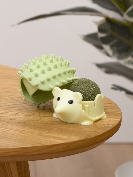 PetSHOP - Игрушка - массажер для кошек с креплением и кошачьей мятой, ежик, 6,5 см