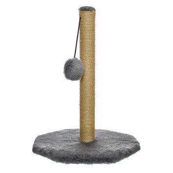 PetSHOP - Когтеточка-столбик, восьмиугольная с помпоном, темно-серая, 48x36x34 см джут, мех