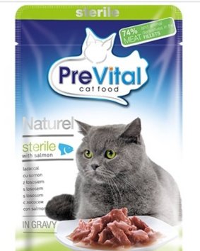PreVital - Паучи для стерилизованных кошек в соусе с лососем 85гр*28 шт