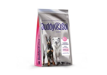 Buddy&amp;amp;Sol - Сухой корм для взрослых собак средних и крупных пород для здоровья кожи и шерсти, с индейкой и лососем