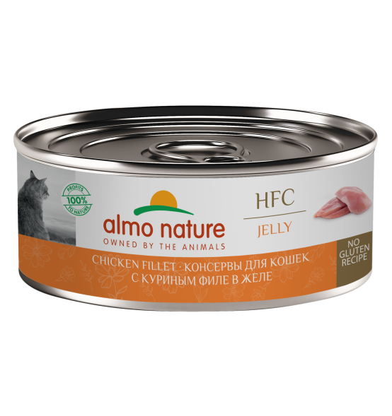 Almo Nature HFC - Корм консервированный полнорационный для кошек, с куриным филе в желе 100гр