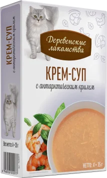 Деревенские Лакомства - Крем-суп для кошек с Антарктическим Крилем, 4*35 гр