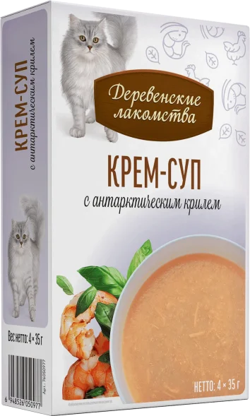 Деревенские Лакомства - Крем-суп для кошек с Антарктическим Крилем, 4*35 гр