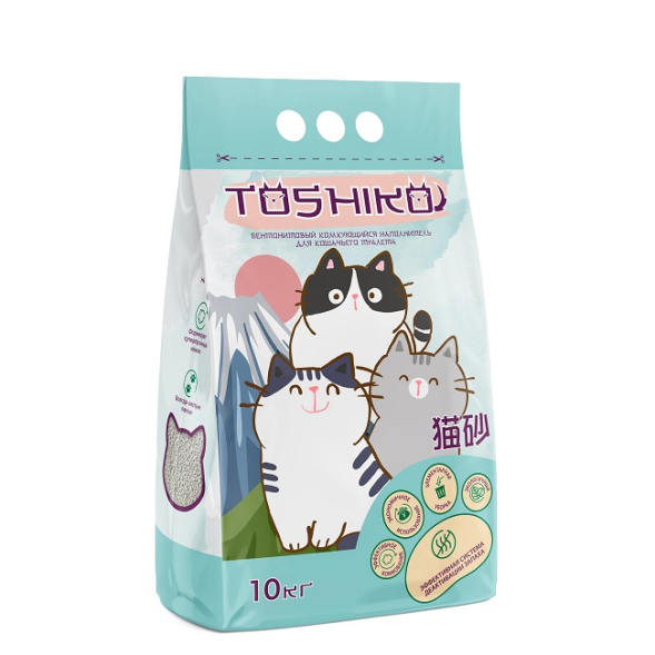 Toshiko - Бентонитовый наполнитель комкующийся для кошачьего туалета, без запаха