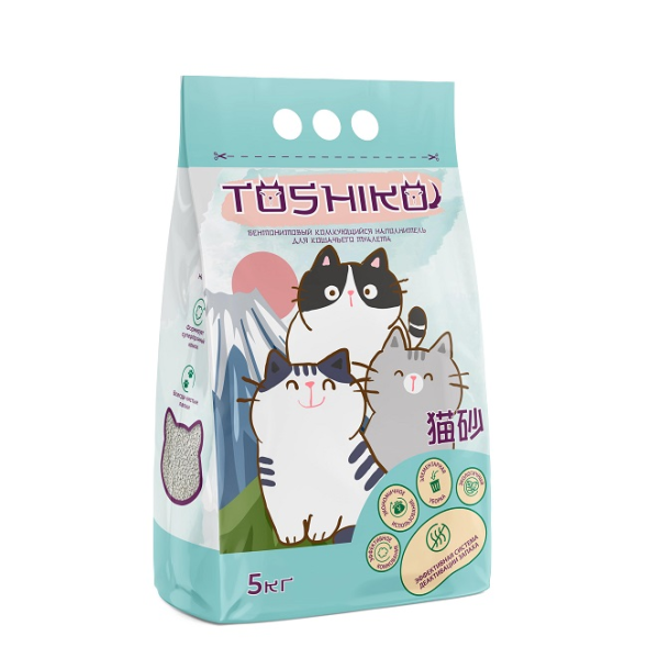 Toshiko - Бентонитовый наполнитель комкующийся для кошачьего туалета, без запаха