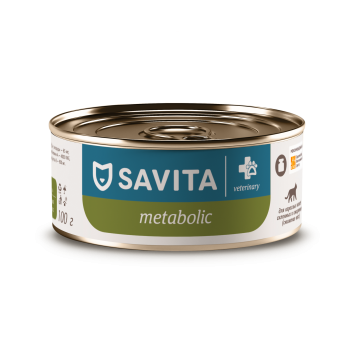 Savita Vet Metabolic - Ветеринарный диетический влажный корм для взрослых кошек для снижения веса, склонных к ожирению, 100 г