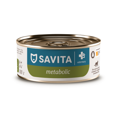 Savita Vet Metabolic - Ветеринарный диетический влажный корм для взрослых кошек для снижения веса, склонных к ожирению, 100 г Savita Vet Metabolic - Ветеринарный диетический влажный корм для взрослых кошек для снижения веса, склонных к ожирению, 100 г