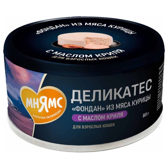 Мнямс Деликатес &amp;quot;Фондан&amp;quot; - Влажный корм из мяса курицы с маслом криля для кошек 80 г