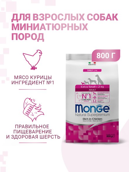 Monge Extra Small - Корм для взрослых собак миниатюрных пород с курицей (Adult)
