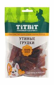 TiTBiT - Лакомство для собак мини пород, Грудки Утиные, 70 гр