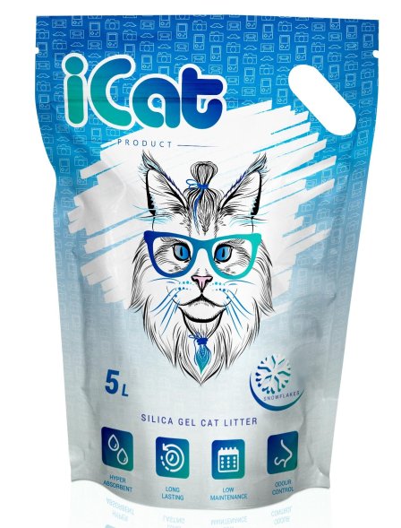 iCat Snowflakes - Силикагелевый наполнитель с гранулами 5 л