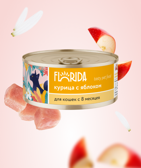 Florida - Консервы для кошек, с Курицей и Яблоком, 100гр