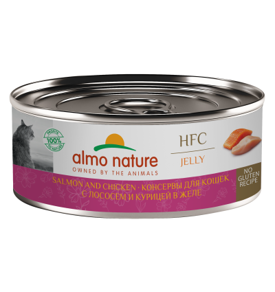 Almo Nature HFC - Корм консервированный полнорационный для кошек, с лососем и курицей в желе 100гр