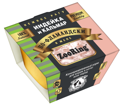 ZooRing - Консервы для кошек и котят, нежное рагу в желе по-Фламандски индейка и кальмар 75гр