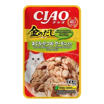 Inaba Ciao Kinnodashi - Влажный корм для кошек, тунец магуро и тунец кацуо, 60 г