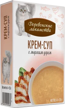 Деревенские Лакомства - Крем-суп для кошек с морским угрём, 4*35 гр