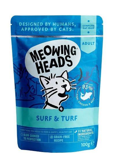 Meowing Heads Supurrr Surf & Turf - Паучи для кошек с сардинами, тунцом, курицей и говядиной "Все лучшее сразу" 100 гр