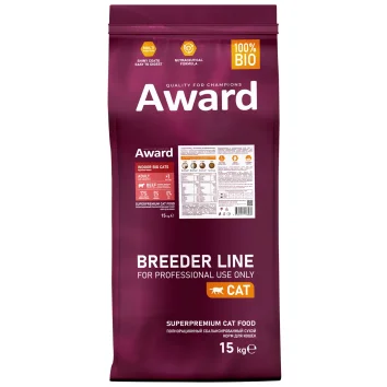 Award PFB Hairball &amp;amp; Indoor - Сухой корм для взрослых кошек, для выведения шерсти с Уткой и Индейкой с добавлением Зеленой Чечевицы и Юкки Шидигера 15кг