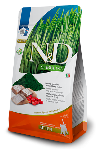 Farmina N&amp;amp;D Spirulina - Сухой корм для котят, Сельдь и Ягоды Годжи 1.5 кг