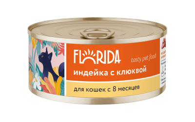 Florida - Консервы для кошек, с Индейкой и Клюквой, 100гр Florida - Консервы для кошек, с Индейкой и Клюквой, 100гр