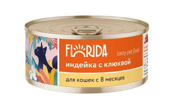 Florida - Консервы для кошек, с Индейкой и Клюквой, 100гр