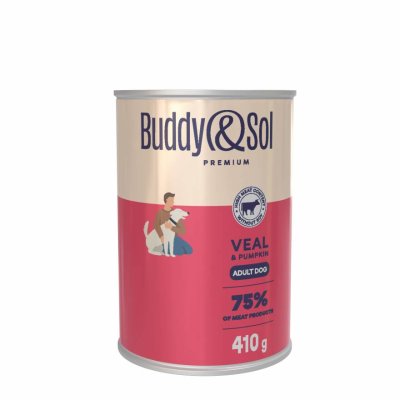 Buddy&Sol - Консервы для собак всех пород с телятиной и тыквой, 410гр
